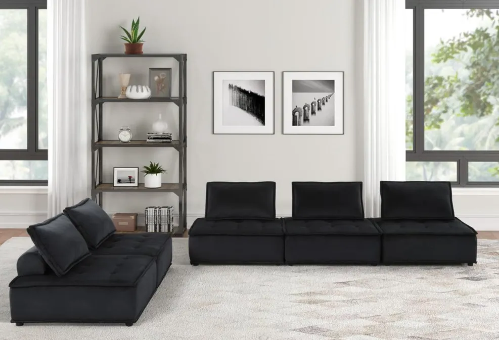 Villefranche-sur-Saône | Modular Modern Velvet Black 5 Pc Sectional Sofa