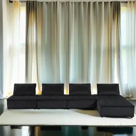 Villefranche-sur-Saône | Modular Modern Velvet Black 5 Pc Sectional Sofa