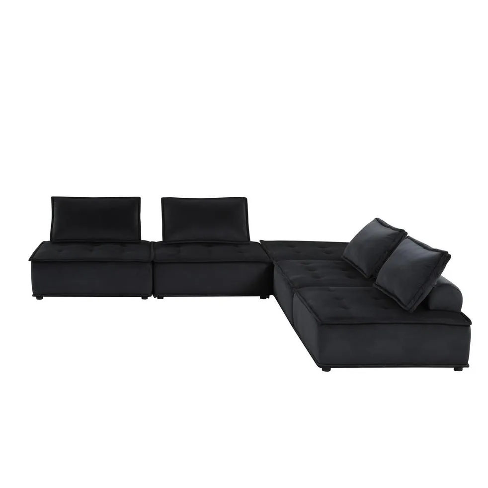 Villefranche-sur-Saône | Modular Modern Velvet Black 5 Pc Sectional Sofa
