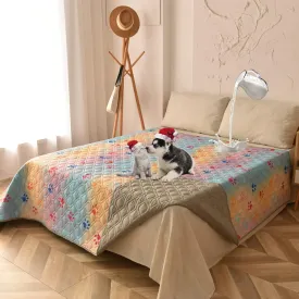 Waterproof Dog Bed Cover 120x82inch Reversible Pad Reusable Camping Mat for Kids/Pet/Dog/Cat Washable Geometric Embroidery Blanket Patchwork Rainbow Dog Paw Printed Gray