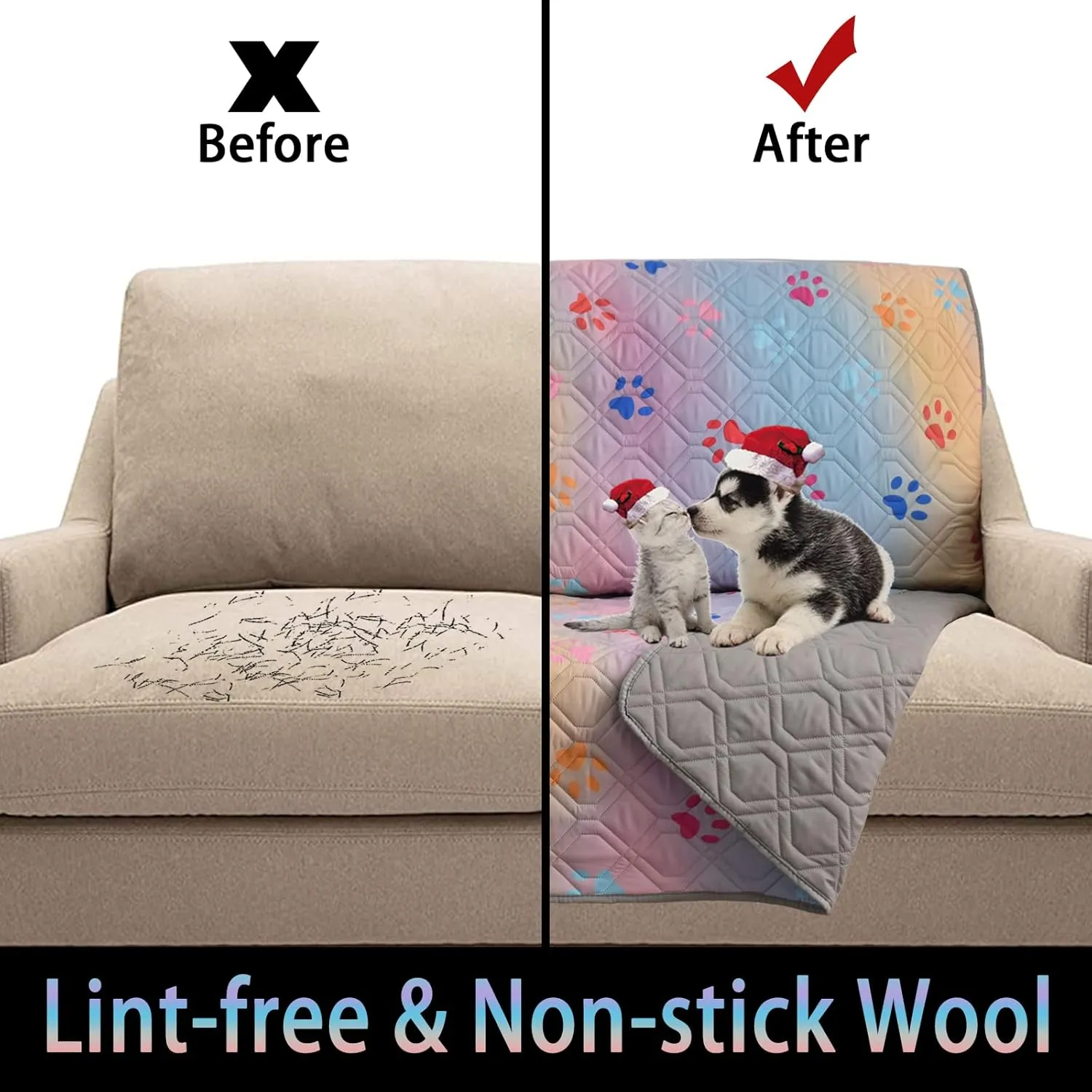 Waterproof Dog Bed Cover 120x82inch Reversible Pad Reusable Camping Mat for Kids/Pet/Dog/Cat Washable Geometric Embroidery Blanket Patchwork Rainbow Dog Paw Printed Gray