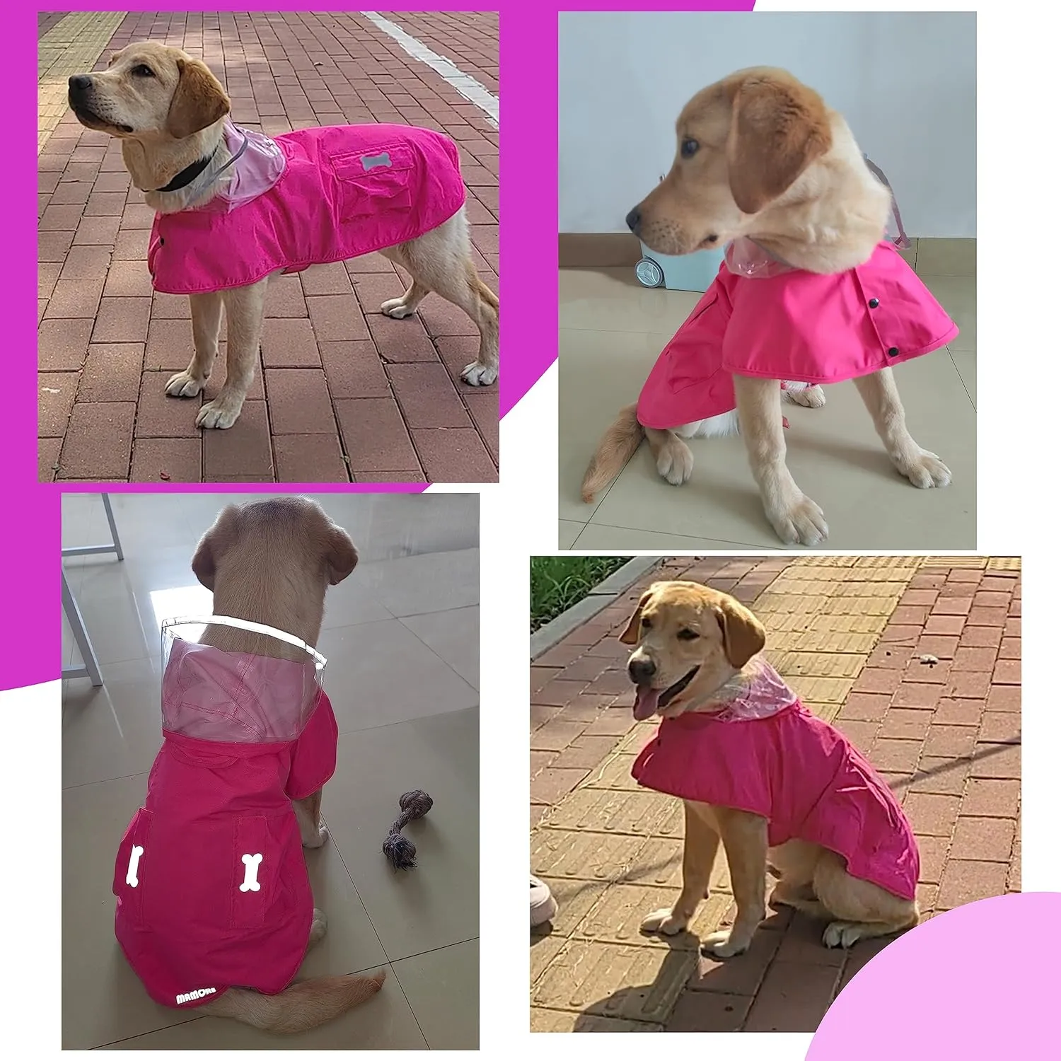 Waterproof Dog Raincoat, Adjustable Reflective Lightweight Pet Rain Clothes with Poncho Hood (XX-Large, Dark Pink)