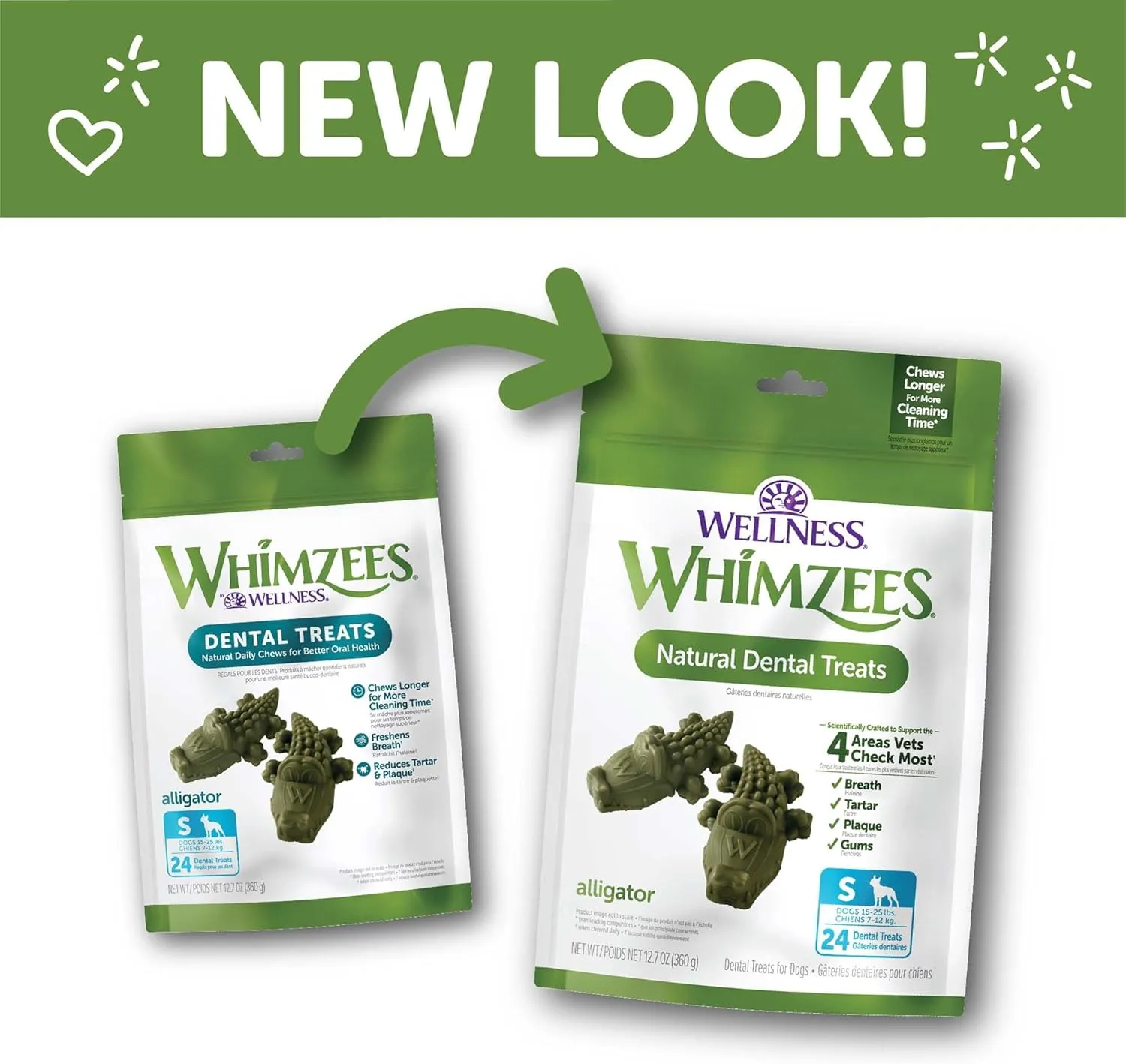 Wellness WHIMZEES Alligator Dog Dental Treats, Natural Chews, Small Size, (24 Count)