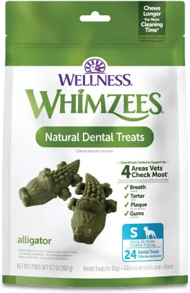 Wellness WHIMZEES Alligator Dog Dental Treats, Natural Chews, Small Size, (24 Count)