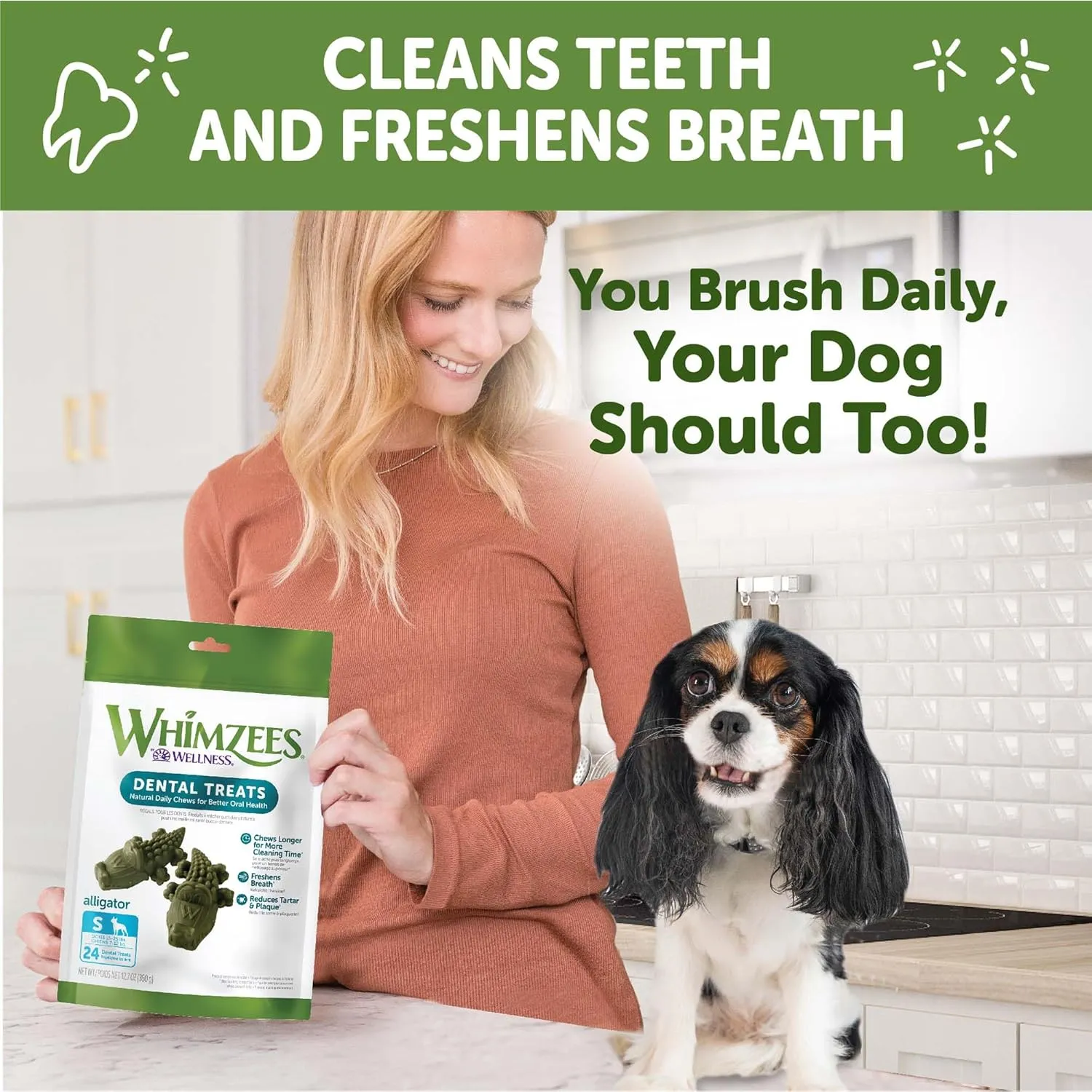 Wellness WHIMZEES Alligator Dog Dental Treats, Natural Chews, Small Size, (24 Count)