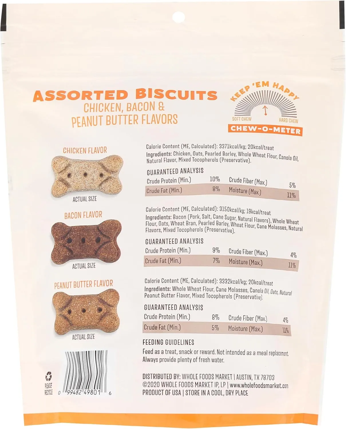 Whole Paws, Biscuit Dog Treats, Assorted Flavors (Chicken, Bacon, & Peanut Butter), 14 Ounce
