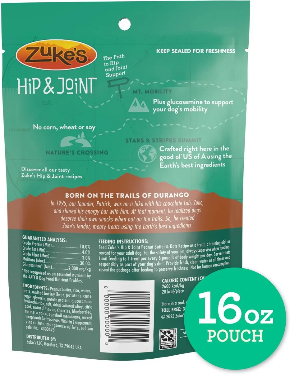 Zuke's Hip & Joint Peanut Butter & Oats Recipe Soft & Chewy Dog Treats